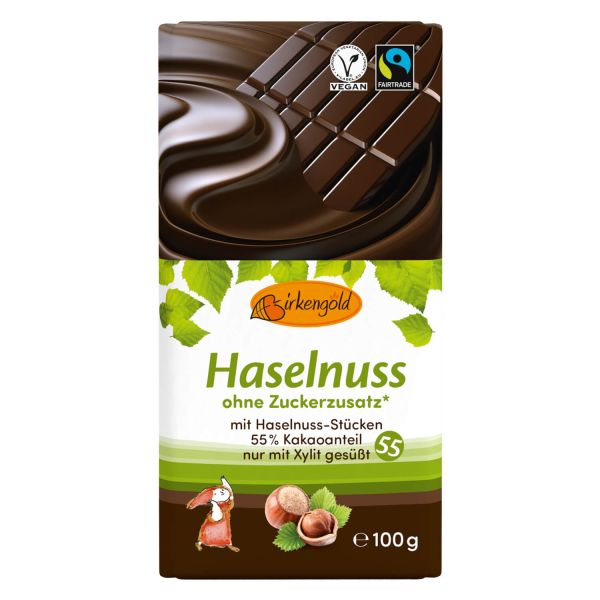 Birkengold Zartbitterschokolade mit Haselnuss - mit Xylit 100 g